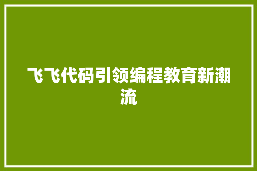 飞飞代码引领编程教育新潮流