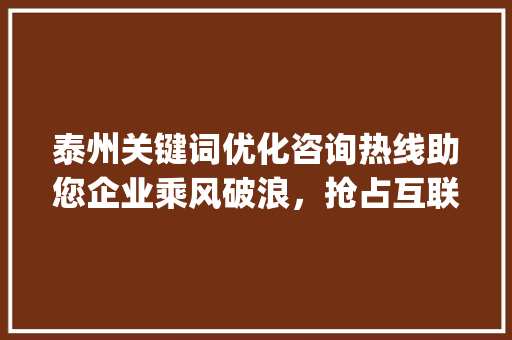 泰州关键词优化咨询热线助您企业乘风破浪，抢占互联网市场制高点_泰州关键词优化咨询热线