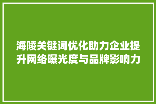 海陵关键词优化助力企业提升网络曝光度与品牌影响力_海陵关键词优化排名