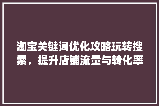 淘宝关键词优化攻略玩转搜索，提升店铺流量与转化率_淘宝怎么玩关键词优化