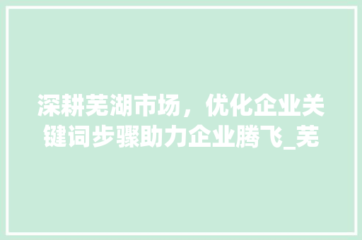 深耕芜湖市场，优化企业关键词步骤助力企业腾飞_芜湖关键词优化公司