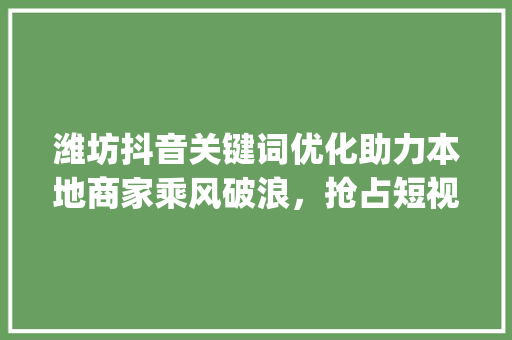 潍坊抖音关键词优化助力本地商家乘风破浪，抢占短视频营销新高地_潍坊抖音关键词优化