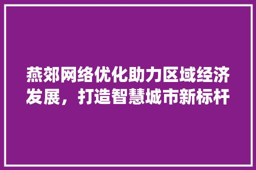 燕郊网络优化助力区域经济发展，打造智慧城市新标杆_燕郊网络优化关键词