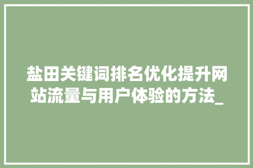 盐田关键词排名优化提升网站流量与用户体验的方法_盐田关键词排名优化