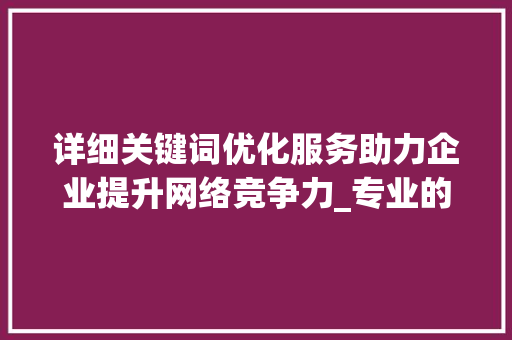 详细关键词优化服务助力企业提升网络竞争力_专业的关键词优化服务