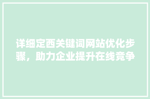 详细定西关键词网站优化步骤，助力企业提升在线竞争力_定西关键词网站优化