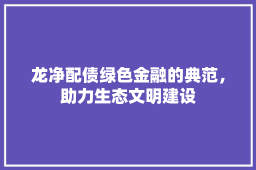 龙净配债绿色金融的典范，助力生态文明建设
