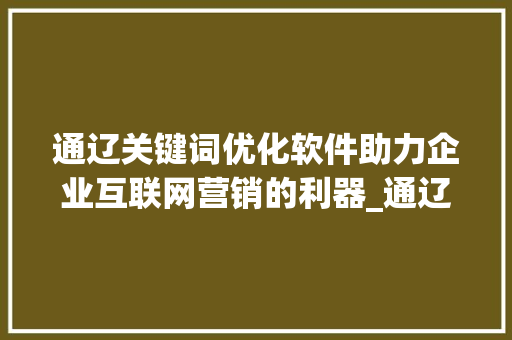 通辽关键词优化软件助力企业互联网营销的利器_通辽关键词优化软件