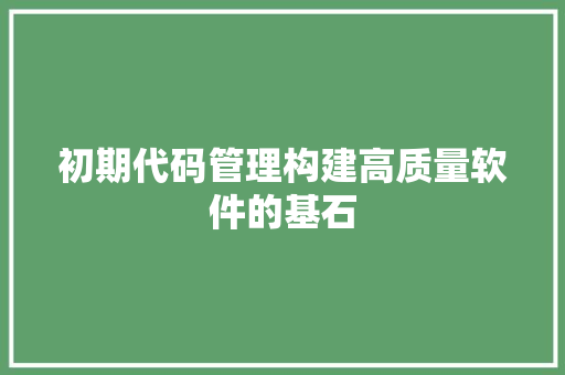 初期代码管理构建高质量软件的基石