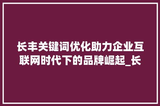 长丰关键词优化助力企业互联网时代下的品牌崛起_长丰关键词优化公司