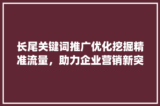 长尾关键词推广优化挖掘精准流量，助力企业营销新突破_长尾关键词推广优化