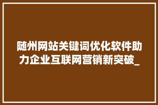 随州网站关键词优化软件助力企业互联网营销新突破_随州网站关键词优化软件