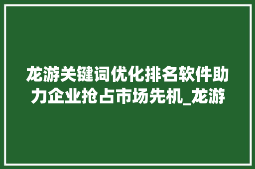 龙游关键词优化排名软件助力企业抢占市场先机_龙游关键词优化排名软件