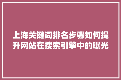 上海关键词排名步骤如何提升网站在搜索引擎中的曝光度_上海关键词排名方法优化