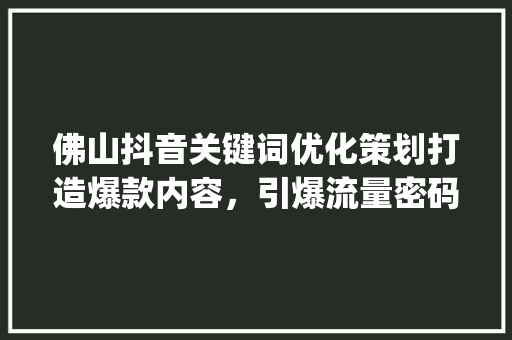 佛山抖音关键词优化策划打造爆款内容，引爆流量密码_佛山抖音关键词优化策划