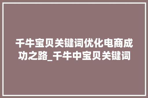千牛宝贝关键词优化电商成功之路_千牛中宝贝关键词优化