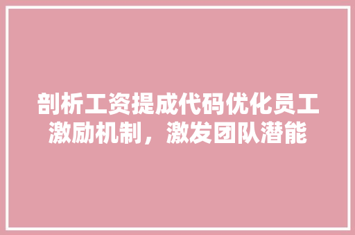 剖析工资提成代码优化员工激励机制，激发团队潜能