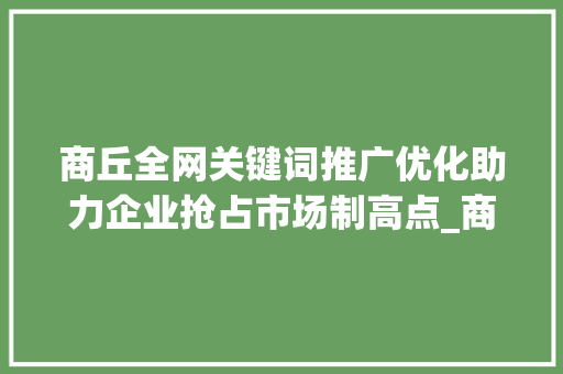 商丘全网关键词推广优化助力企业抢占市场制高点_商丘全网关键词推广优化