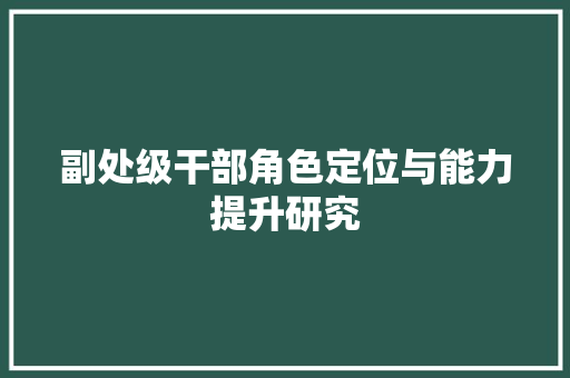 副处级干部角色定位与能力提升研究