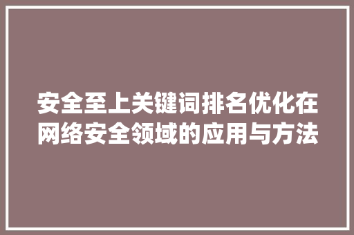 安全至上关键词排名优化在网络安全领域的应用与方法_安全的关键词排名优化