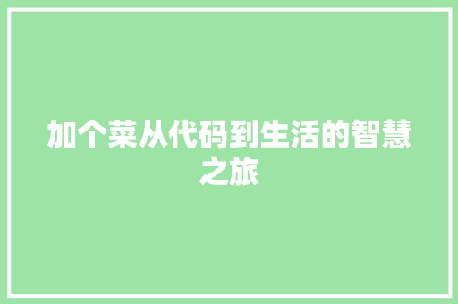 加个菜从代码到生活的智慧之旅