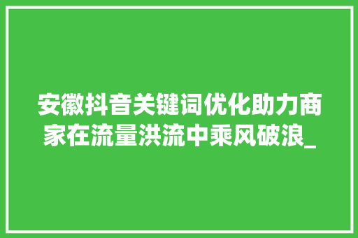 安徽抖音关键词优化助力商家在流量洪流中乘风破浪_安徽抖音关键词优化商家