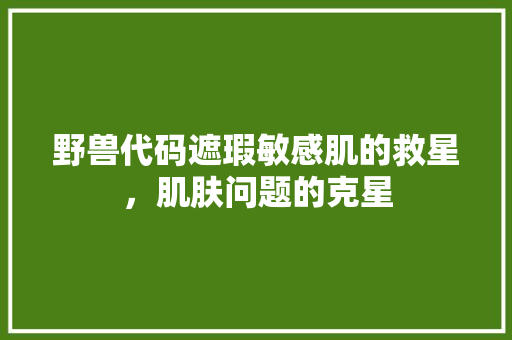 野兽代码遮瑕敏感肌的救星，肌肤问题的克星
