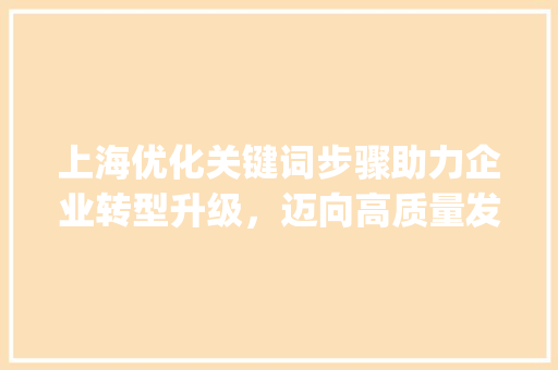 上海优化关键词步骤助力企业转型升级，迈向高质量发展_上海优化关键词的公司