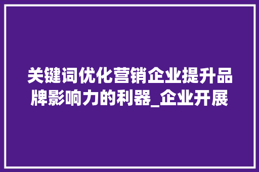 关键词优化营销企业提升品牌影响力的利器_企业开展关键词优化营销