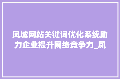 凤城网站关键词优化系统助力企业提升网络竞争力_凤城网站关键词优化系统
