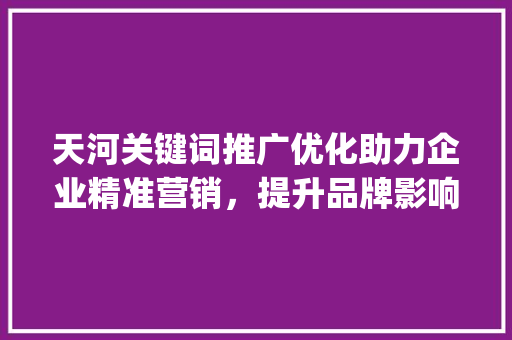 天河关键词推广优化助力企业精准营销，提升品牌影响力_天河关键词推广优化