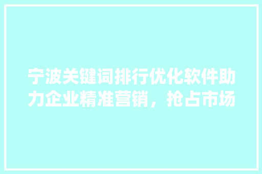 宁波关键词排行优化软件助力企业精准营销，抢占市场先机_宁波关键词排行优化软件