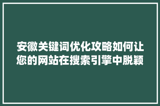 安徽关键词优化攻略如何让您的网站在搜索引擎中脱颖而出_安徽关键词优化哪个好用