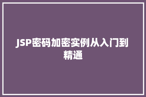 JSP密码加密实例从入门到精通