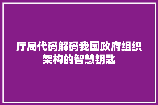 厅局代码解码我国政府组织架构的智慧钥匙