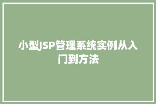 小型JSP管理系统实例从入门到方法