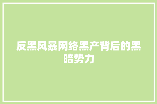 反黑风暴网络黑产背后的黑暗势力