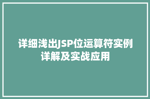 详细浅出JSP位运算符实例详解及实战应用
