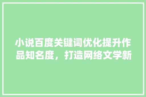 小说百度关键词优化提升作品知名度，打造网络文学新高峰_小说百度关键词优化  第1张