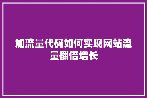 加流量代码如何实现网站流量翻倍增长