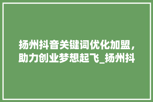 扬州抖音关键词优化加盟，助力创业梦想起飞_扬州抖音关键词优化加盟