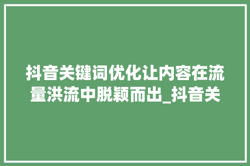 抖音关键词优化让内容在流量洪流中脱颖而出_抖音关键词优化的优势