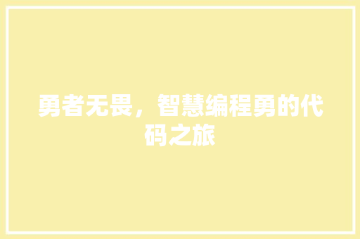 勇者无畏，智慧编程勇的代码之旅