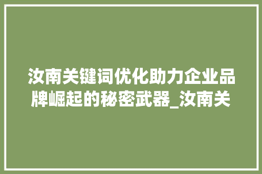 汝南关键词优化助力企业品牌崛起的秘密武器_汝南关键词优化靠谱