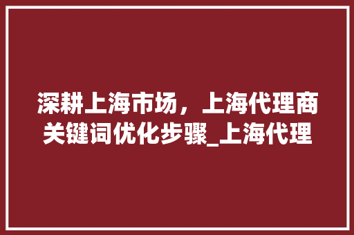 深耕上海市场，上海代理商关键词优化步骤_上海代理商关键词优化