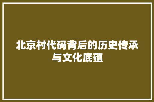 北京村代码背后的历史传承与文化底蕴