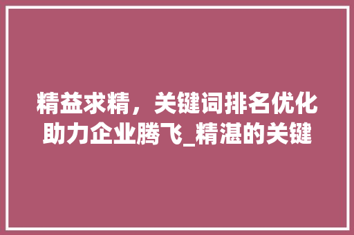 精益求精，关键词排名优化助力企业腾飞_精湛的关键词排名优化