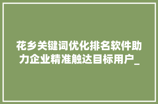花乡关键词优化排名软件助力企业精准触达目标用户_花乡关键词优化排名软件