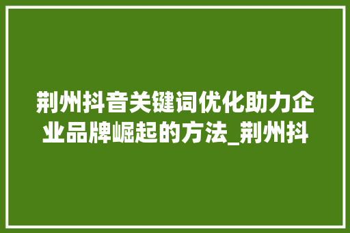 荆州抖音关键词优化助力企业品牌崛起的方法_荆州抖音关键词优化公司