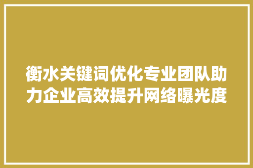 衡水关键词优化专业团队助力企业高效提升网络曝光度_衡水关键词优化哪家专业